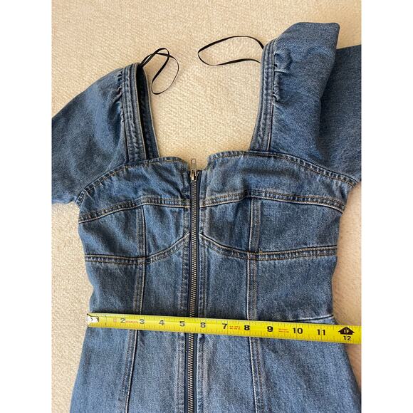 Future Collection Women's Puff Sleeve Square Neck 70s Bohemian Denim Dress 0 - Picture 13 of 16